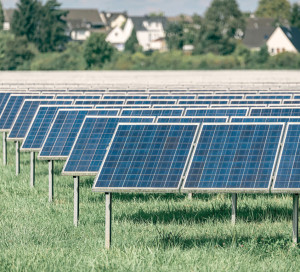 Solar park with many solar panels in an open-space photovoltaic system